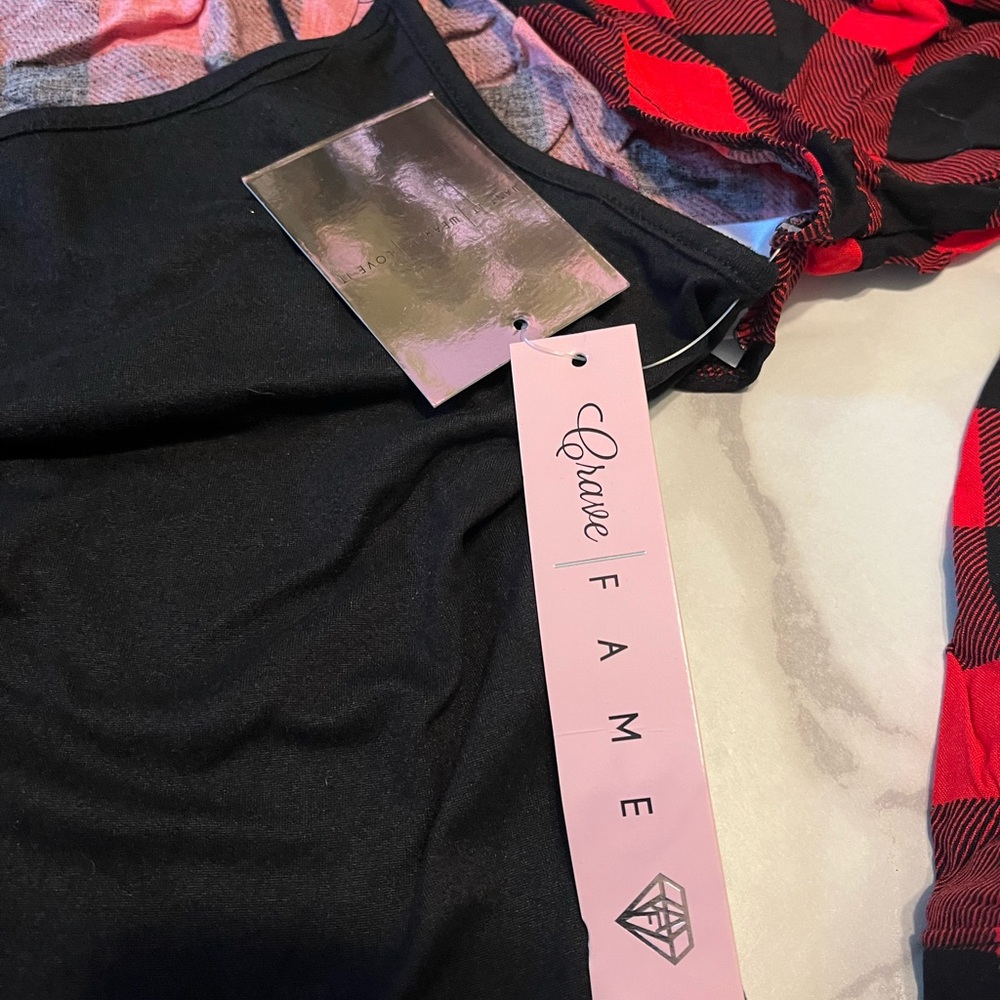 Rave Fame Red and Black Plaid Shirt with Black Bodysuit sz M - Picture 2 of 6